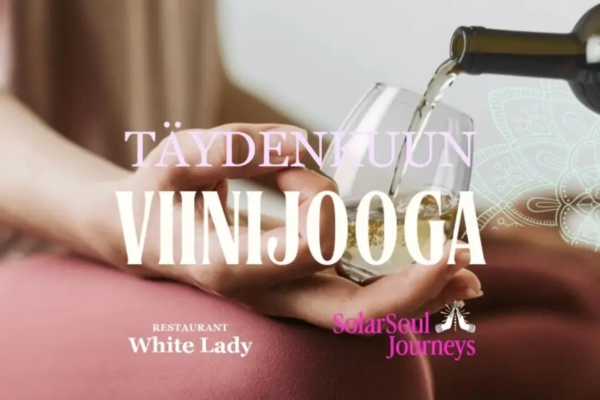 joogaava nainen viinilasi kädessä