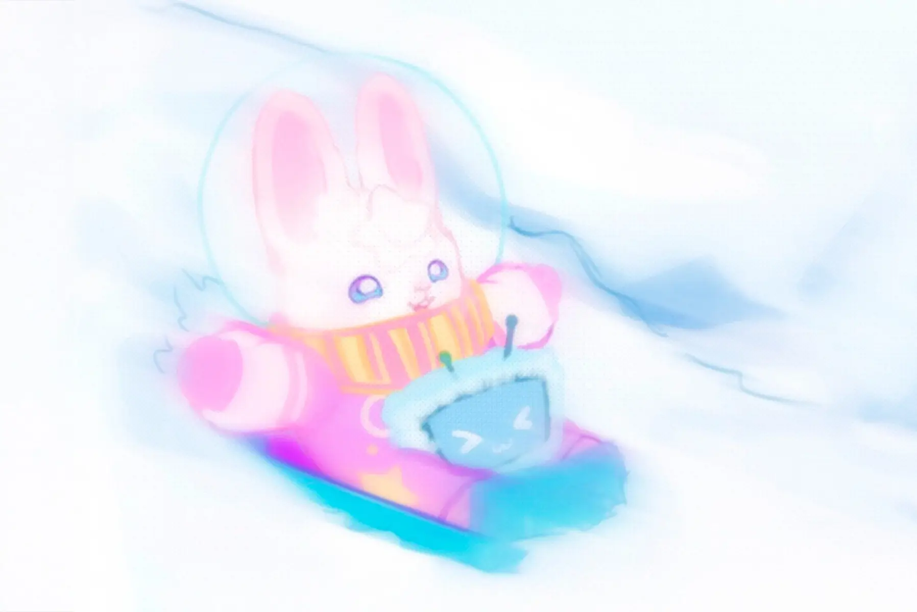 Usagi laskee mäkeä pulkalla