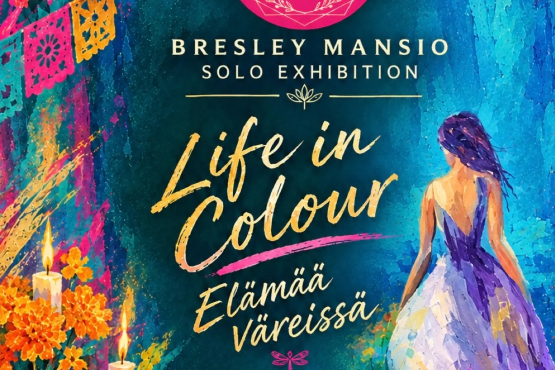 Colourful image of a women with some day of the death motives
