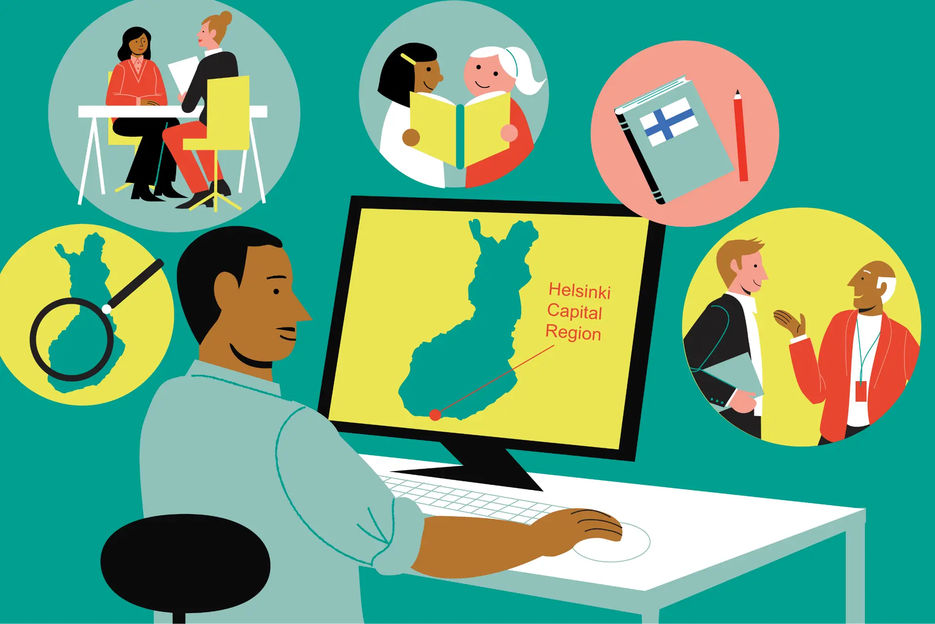 A person is investigation different sources of information on a computer