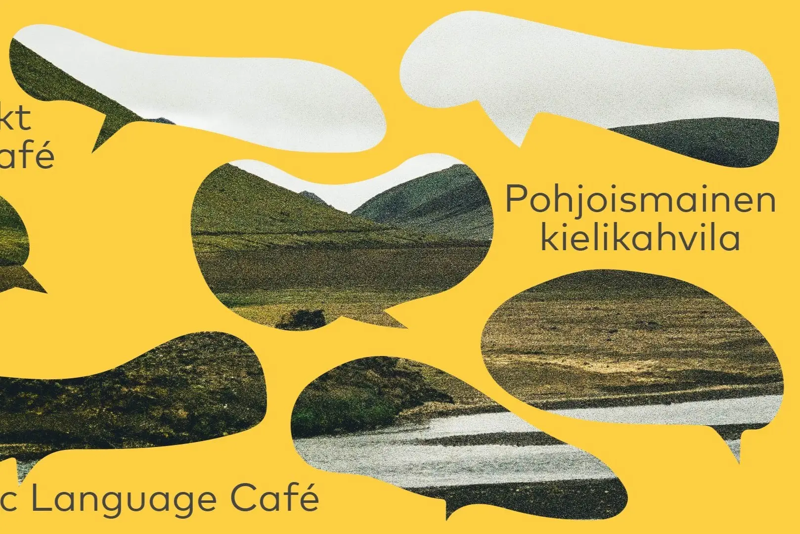 Tapahtumakuva, jossa puhekuplia kuvitettuna yhdessä tapahtumanimen kanssa.