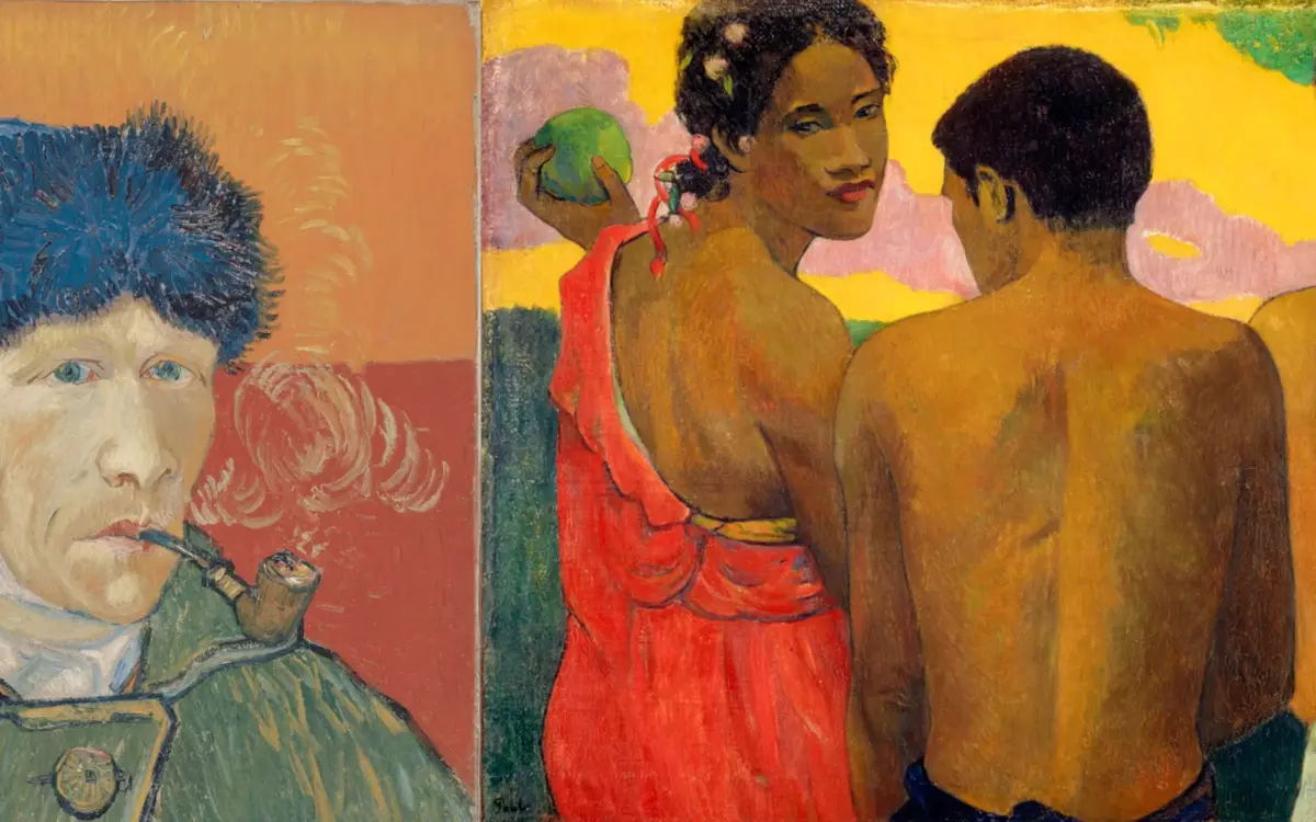 Vincent Van Gogh, Autoportrait à l’oreille bandée, janvier 1889, Huile sur toile, 49,5 x 44,2 cm, Collection particulière. Crédit photographique : © Peter Schälchli | Paul Gauguin, Trois Tahitiens, 1899, Huile sur toile, 73 x 94 cm, National Galleries of Scotland. Crédit photographique : © National Galleries of Scotland, Dist. GrandPalaisRmn