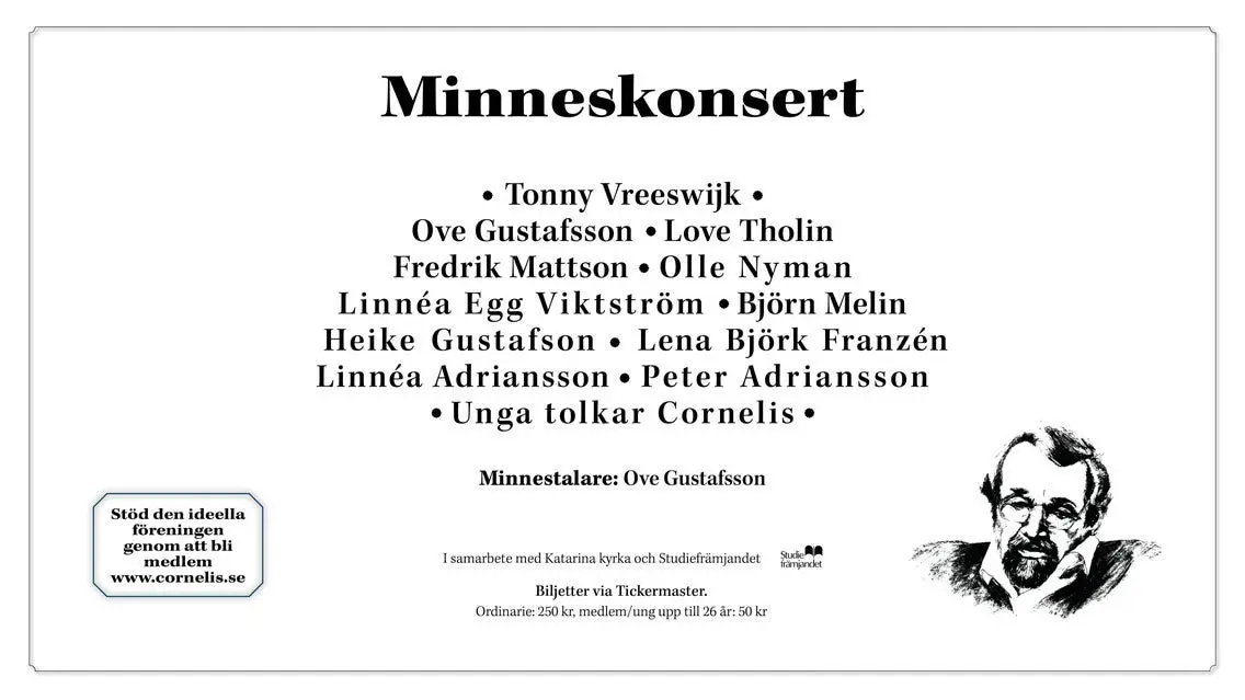 Minneskonsert Cornelis Vreeswijk i Katarina kyrka - Onsdag 11 november