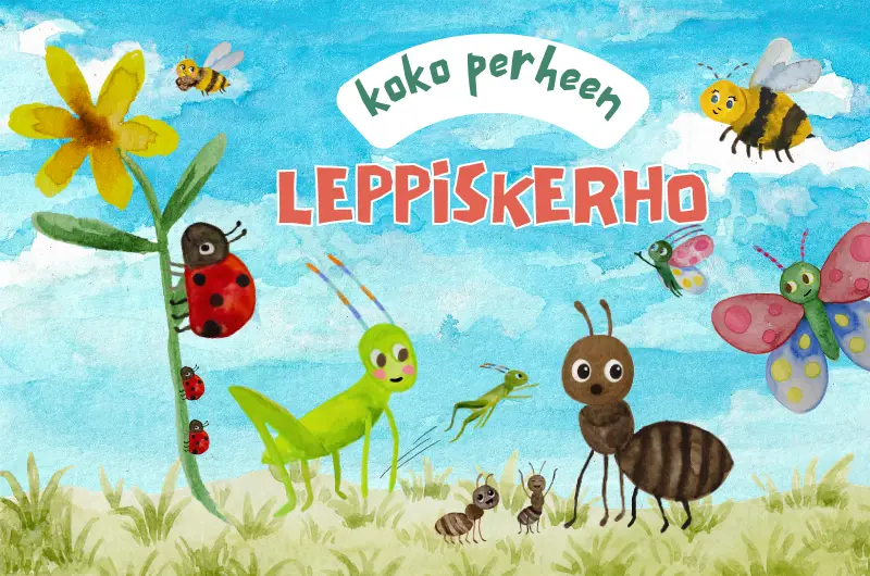 kuvituskuva leppäkerttuja muurahaisia ja heinäsirkka