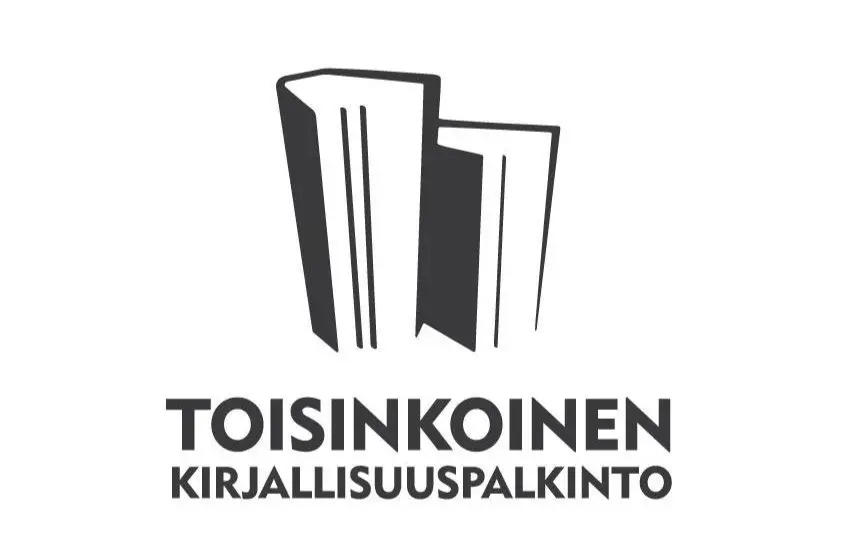 Toisinkoinen-kirjallisuuspalkinnon mustavalkoinen logo, jossa on tyylitelty kirjoja kuvaava symboli ja palkinnon nimi.
