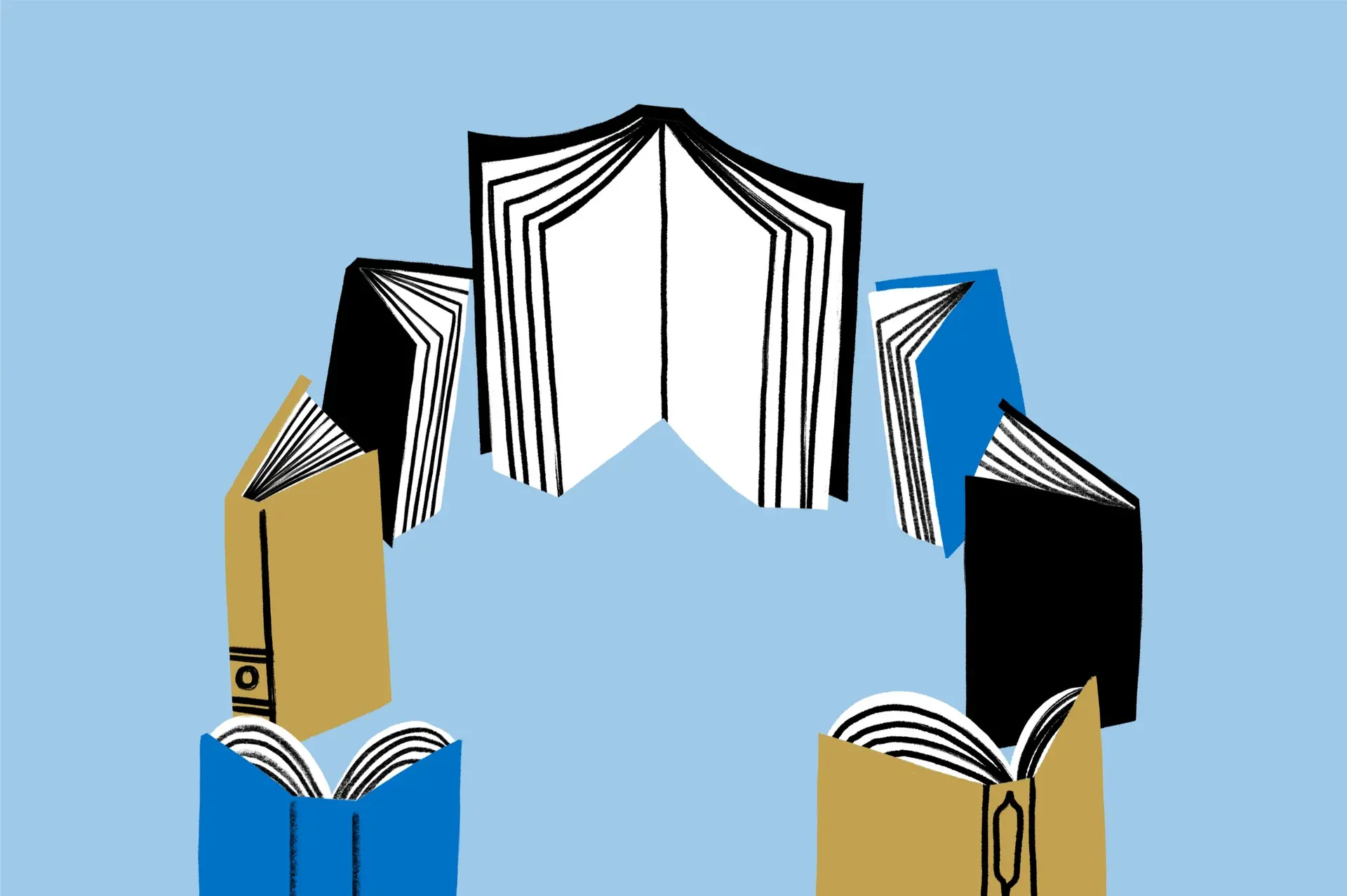 Grafiikkakuva avonaisista kirjoista